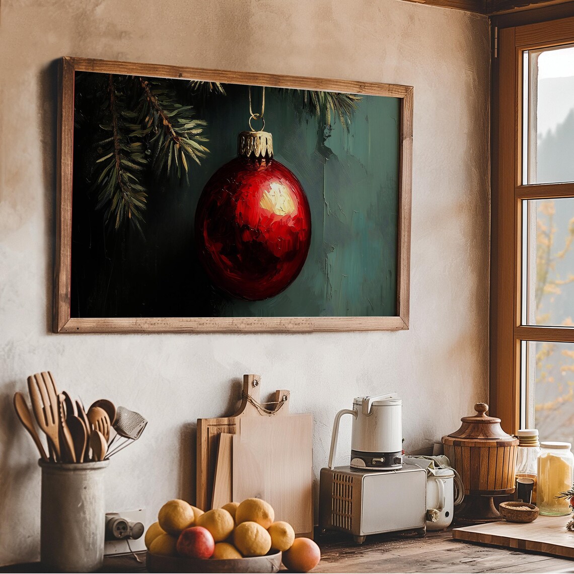 Vintage Christmas Red Ball Frame Tv Art Christmas Ornament Painting Frame Tv Holiday Festive Screensaver Xmas Farmhouse Decor - Image 3