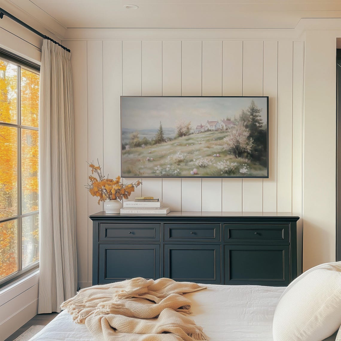 Soft Pastel Easter Egg Hunt Meadow Hillside Farmhouse Spring Wall Art - Image 2