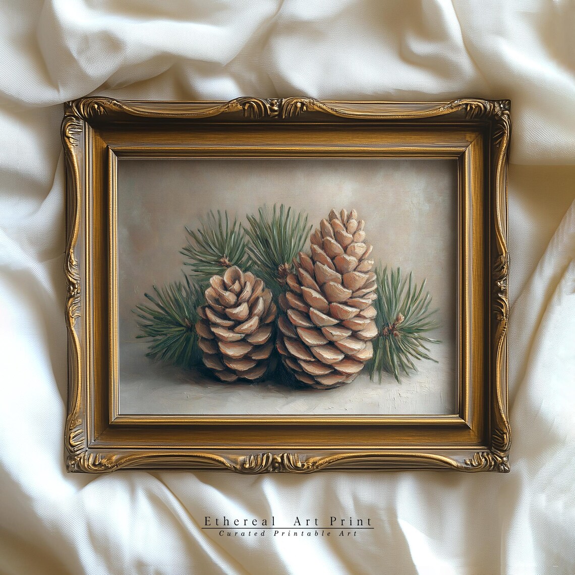 Two Pine Cones With Pine Needles Neutral Botanical Art Print - Image 3