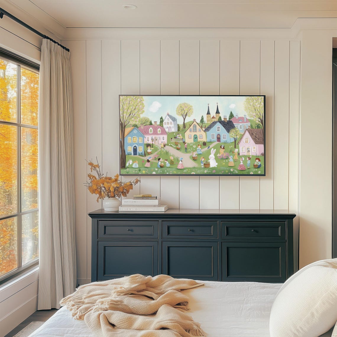 Storybook Easter Village Children Bunny Spring Celebration Wall Art - Image 4