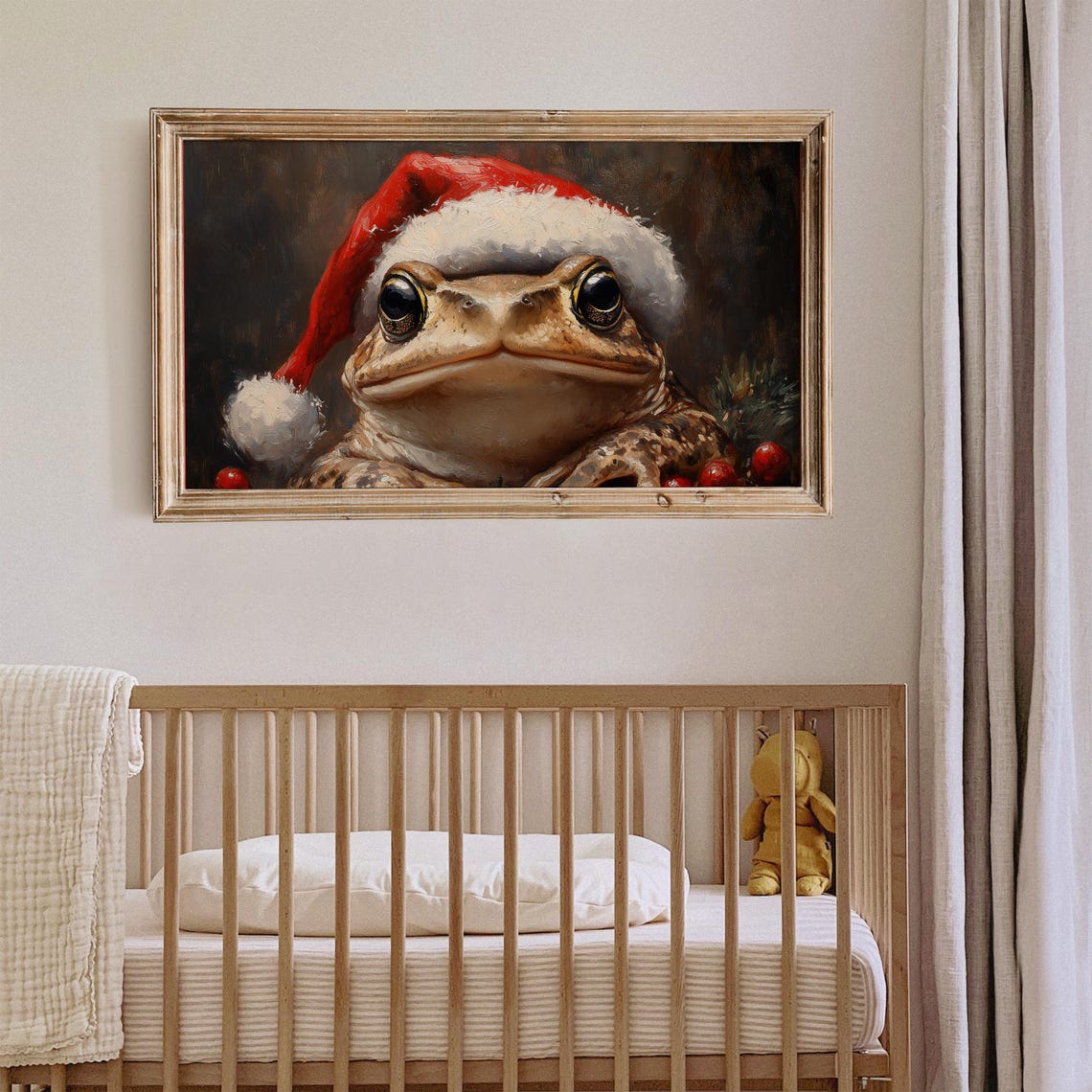 Whimsical Toad Wearing Santa Hat Christmas Holiday Wall Art Print - Image 4
