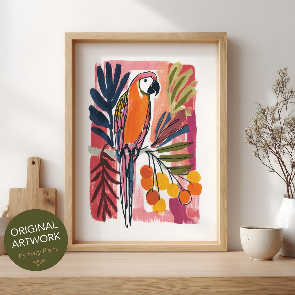 Parrot Art Print Colorful Gouache Style Tropical Bird Wall Poster 48