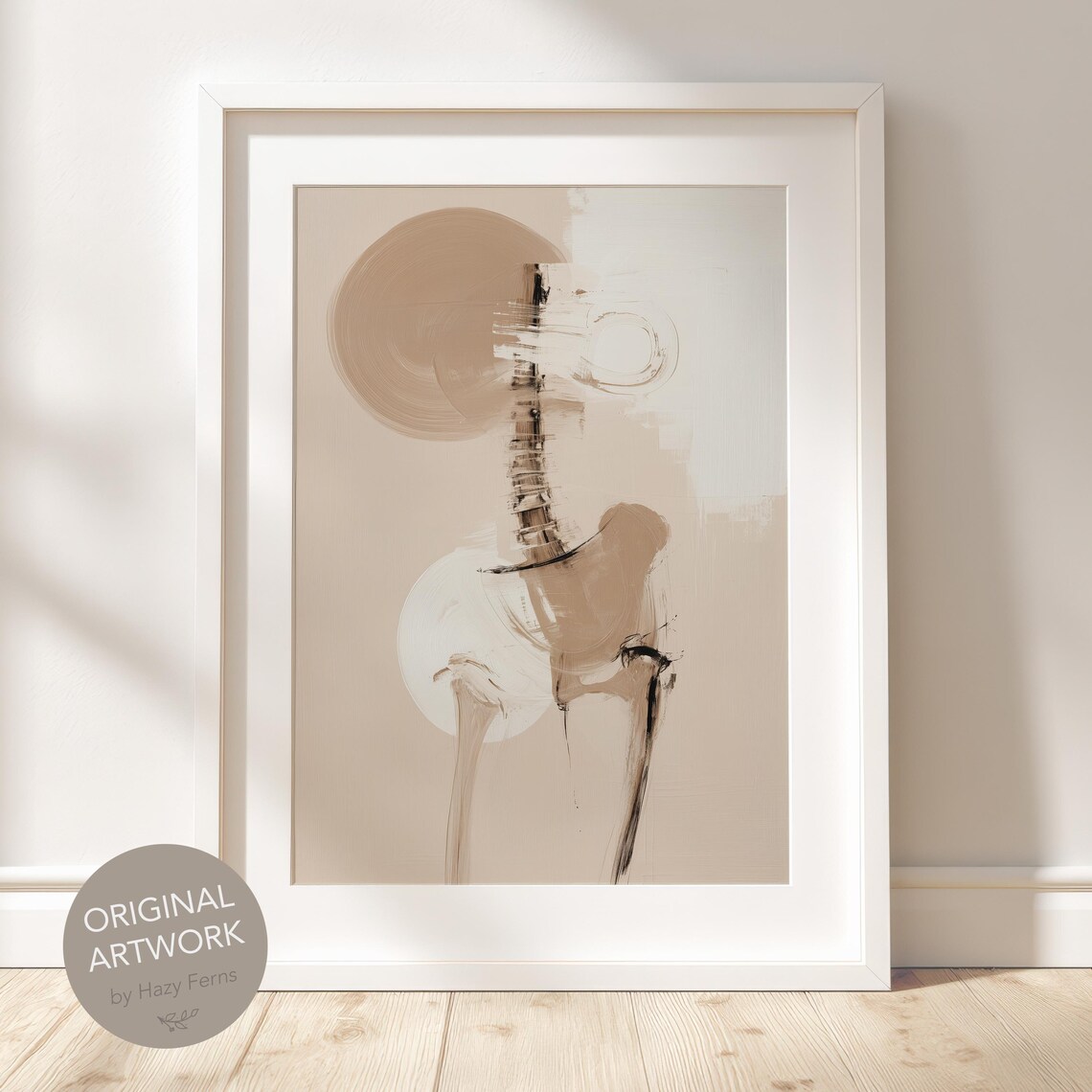 Abstract Pelvic Bones Print Beige Brushstroke Anatomy Art
