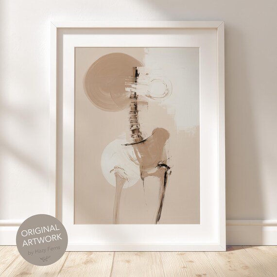 Abstract Pelvic Bones Print Beige Brushstroke Anatomy Art