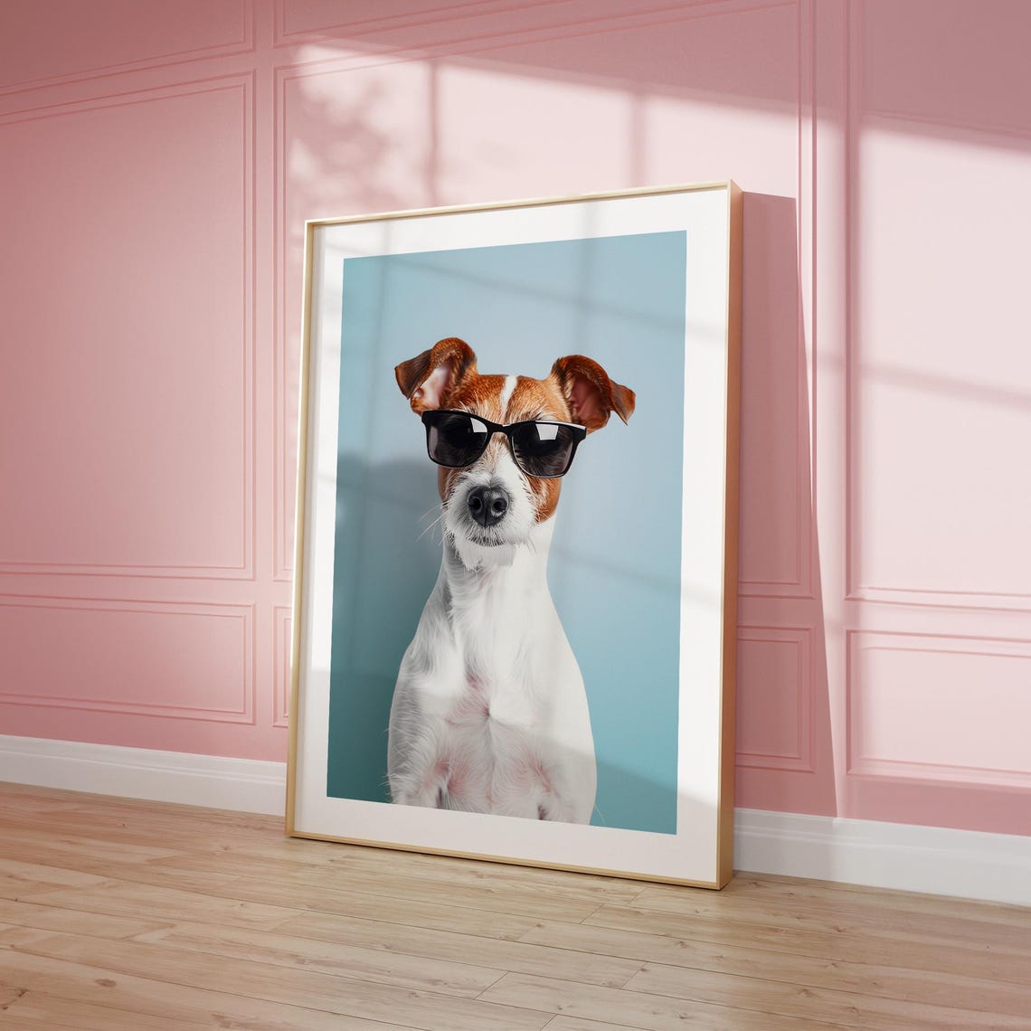 Cool Jack Russell Terrier Sunglasses Blue Funny Dog Portrait Poster