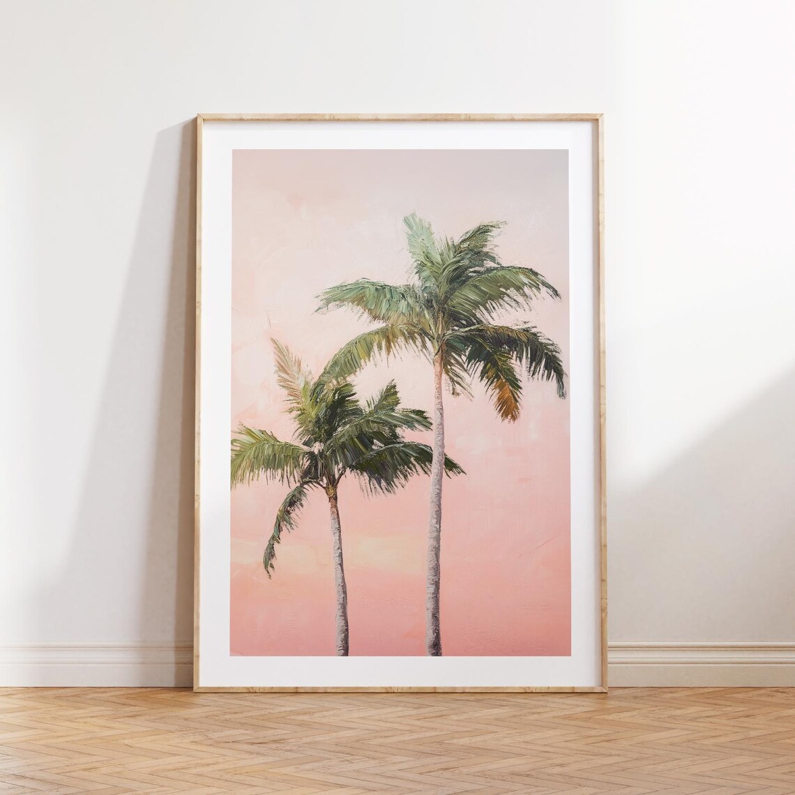 Pink Palm Trees Illustration Print Wall Art Tropical Coastal Prints Beach Summer Poster Vibe Tree