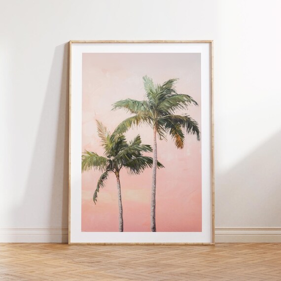 Pink Palm Trees Illustration Print Wall Art Tropical Coastal Prints Beach Summer Poster Vibe Tree