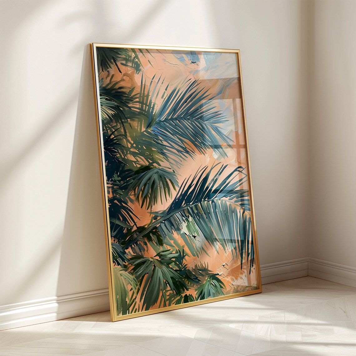 Tropical Palm Fronds On Peach Modern Botanical Poster For Home