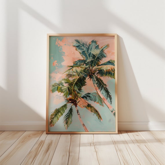 Palm Trees Tropical Coastal Art Print, Boho Modern
