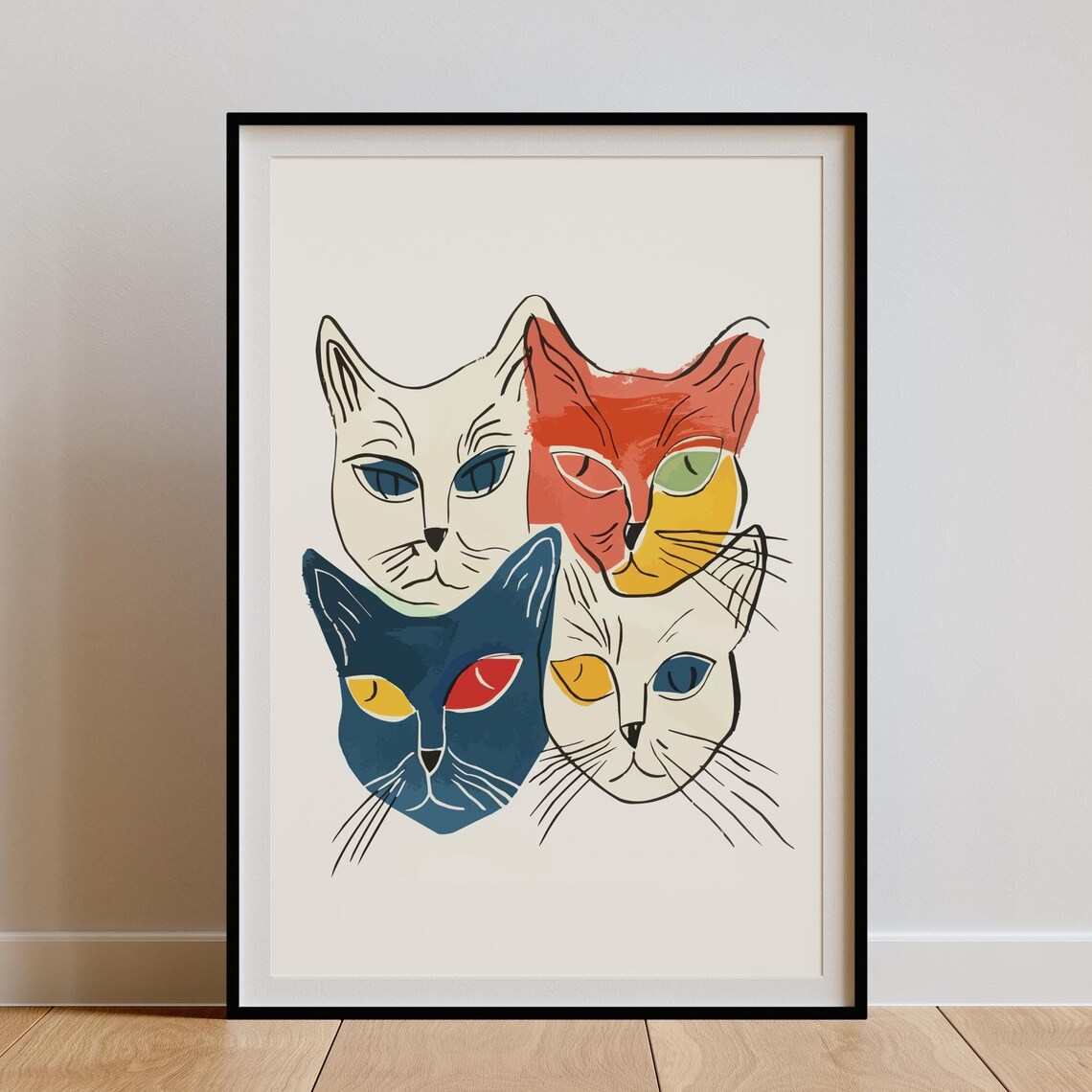 Abstract Cat Wall Art Matisse Bold Line Drawing Unique Retro Painted Cat Print Eclectic Modern Decor Living Room Maximalist Kitchen Print