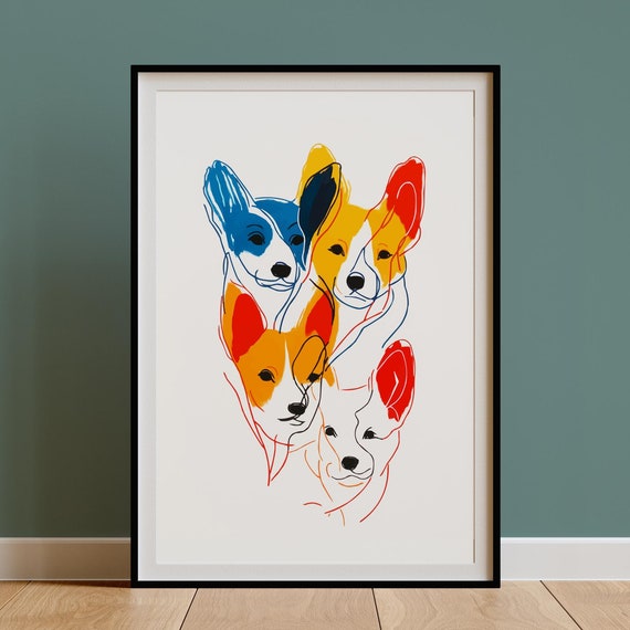 Abstract Corgi Wall Art Retro Dog Print Matisse Bold Line Drawing Vintage Eclectic Decor Living Room Maximalist Kitchen Modern Print