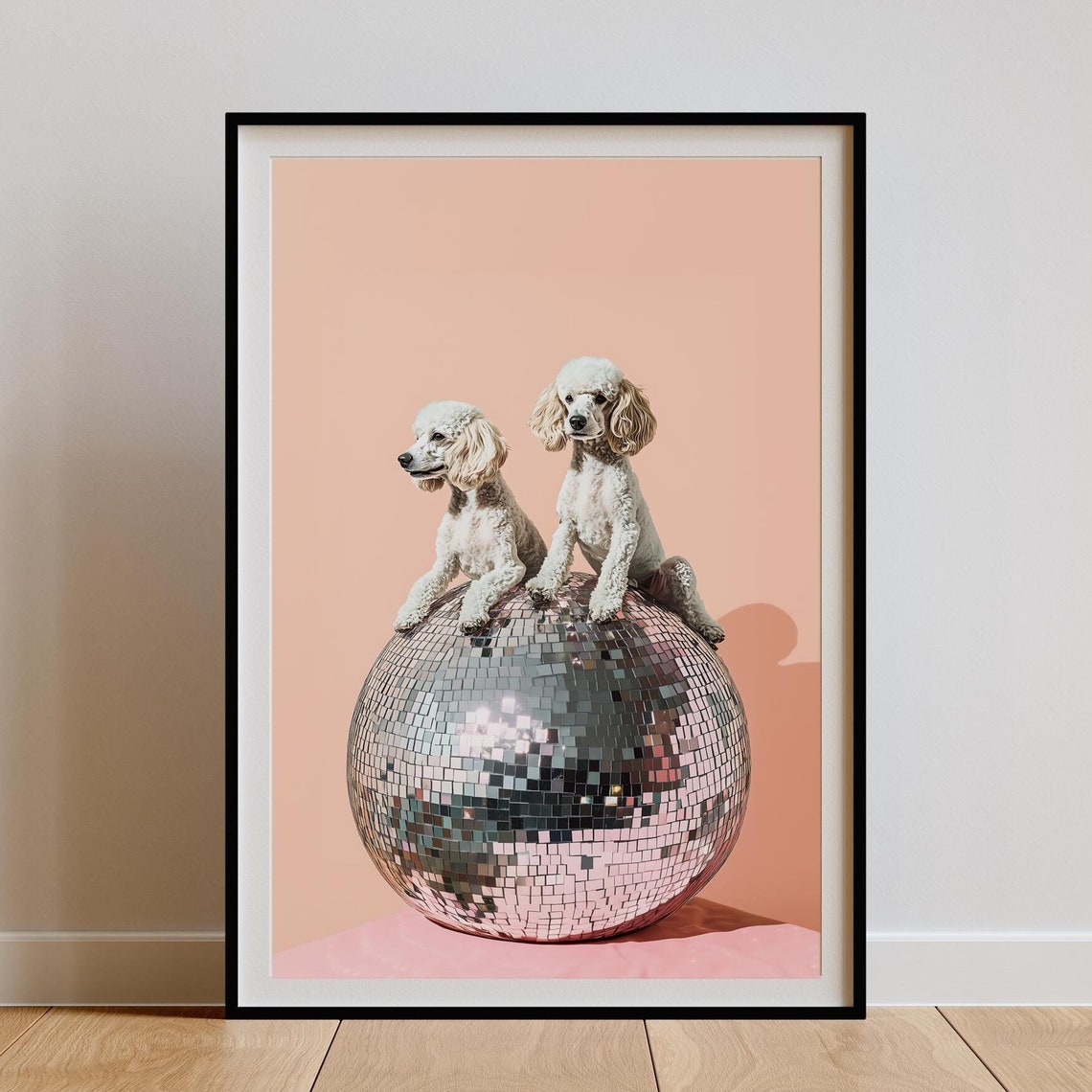 White Poodles Wall Art Print Dogs Disco Ball Photography Poster Quirky Art Photo Retro Poodle Art Girly Dorm Photo Poodle Owner Dog Mom Gift