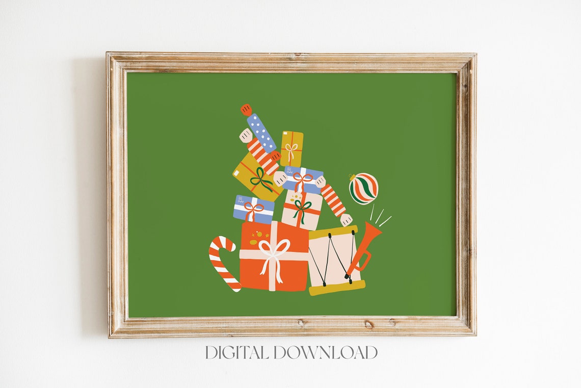 Christmas Gift Boxes Drum Candy Cane Retro Holiday Decor Poster - Image 3