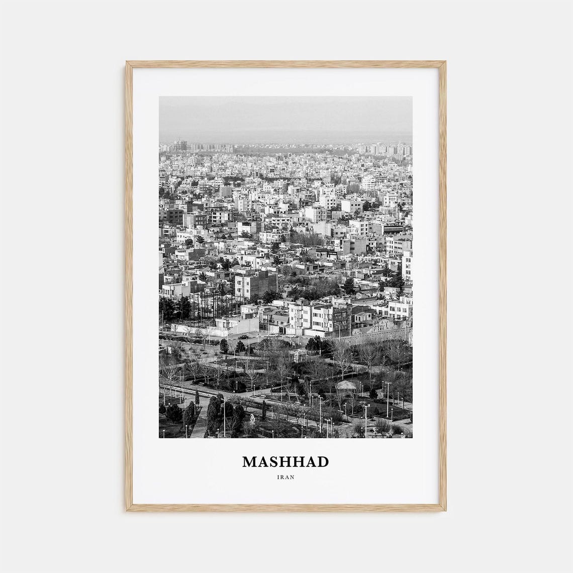 Mashhad Iran Holy City Vast Urban Panorama Black White Art Print