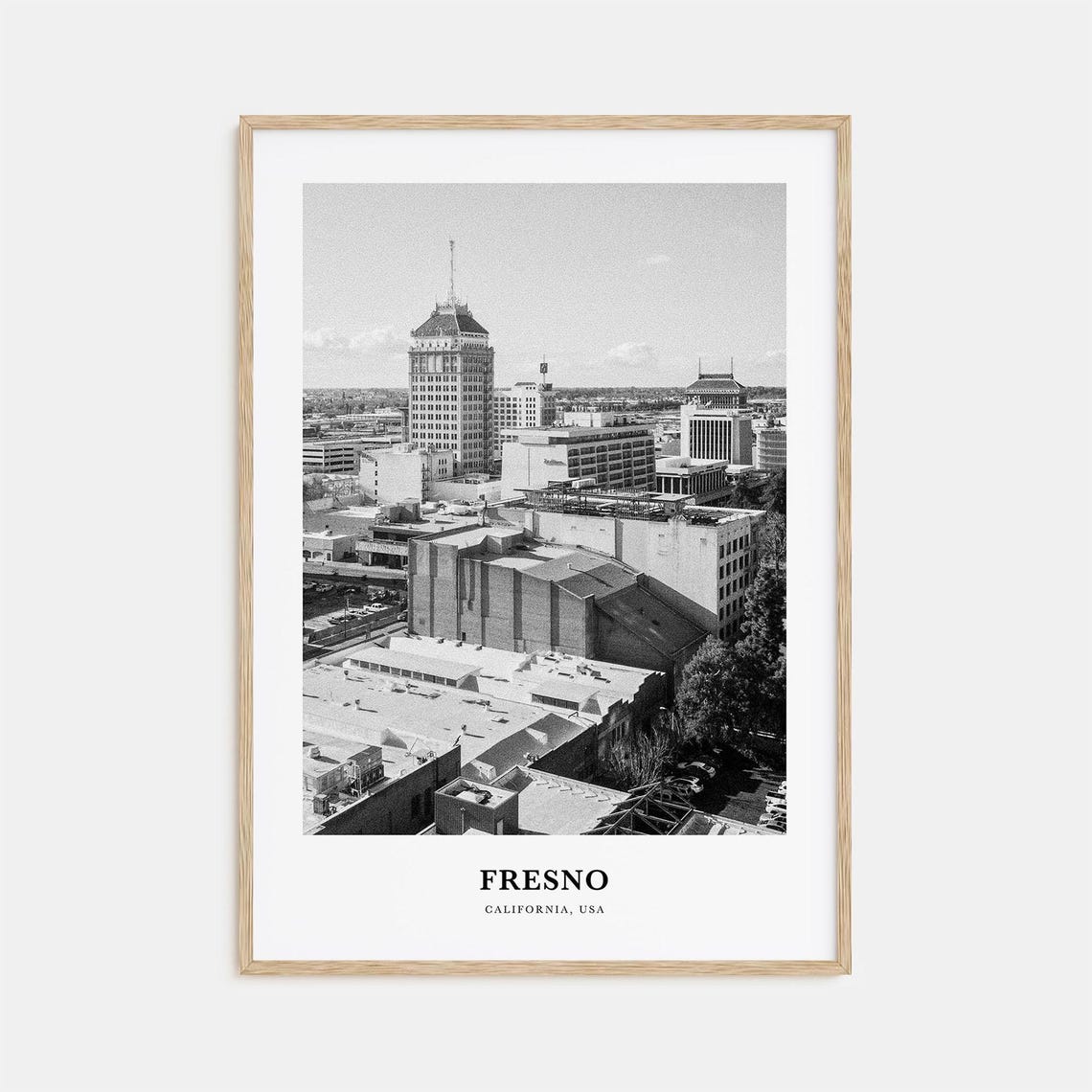 Fresno Downtown Aerial Black and White Minimalist California Poster
