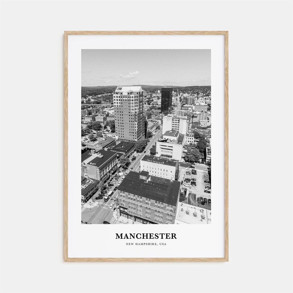 Manchester New Hampshire Downtown Aerial View Cityscape Travel Poster