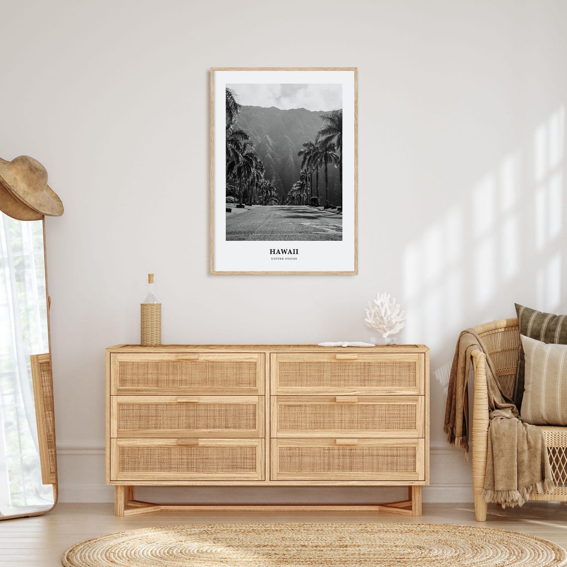 Hawaii United States Palm Lined Road Mountain View Black White Poster - Image 3