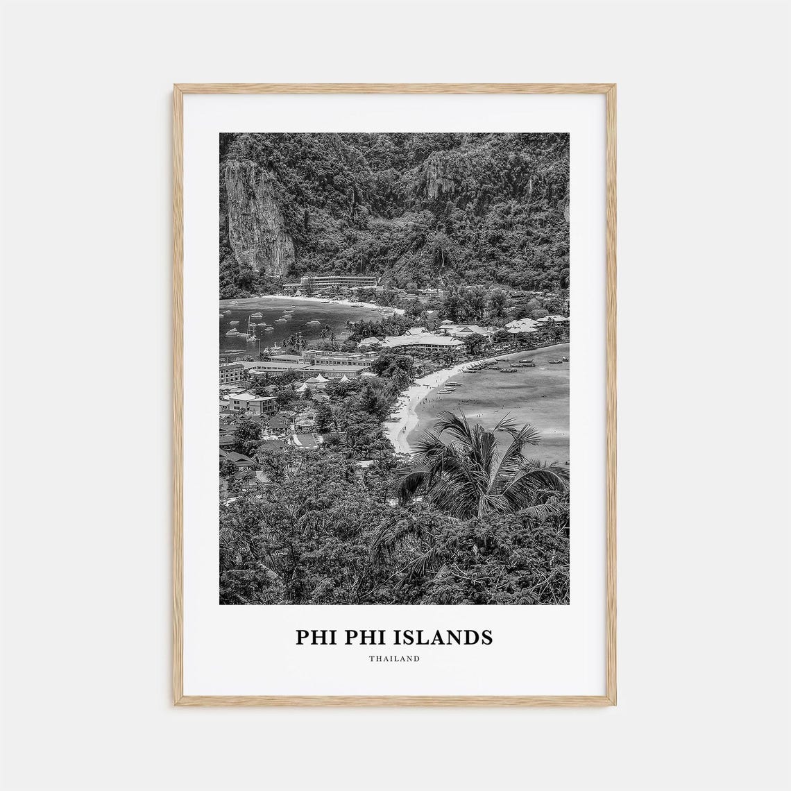 Phi Phi Islands Thailand Bay Cliffs Beach Black and White Poster