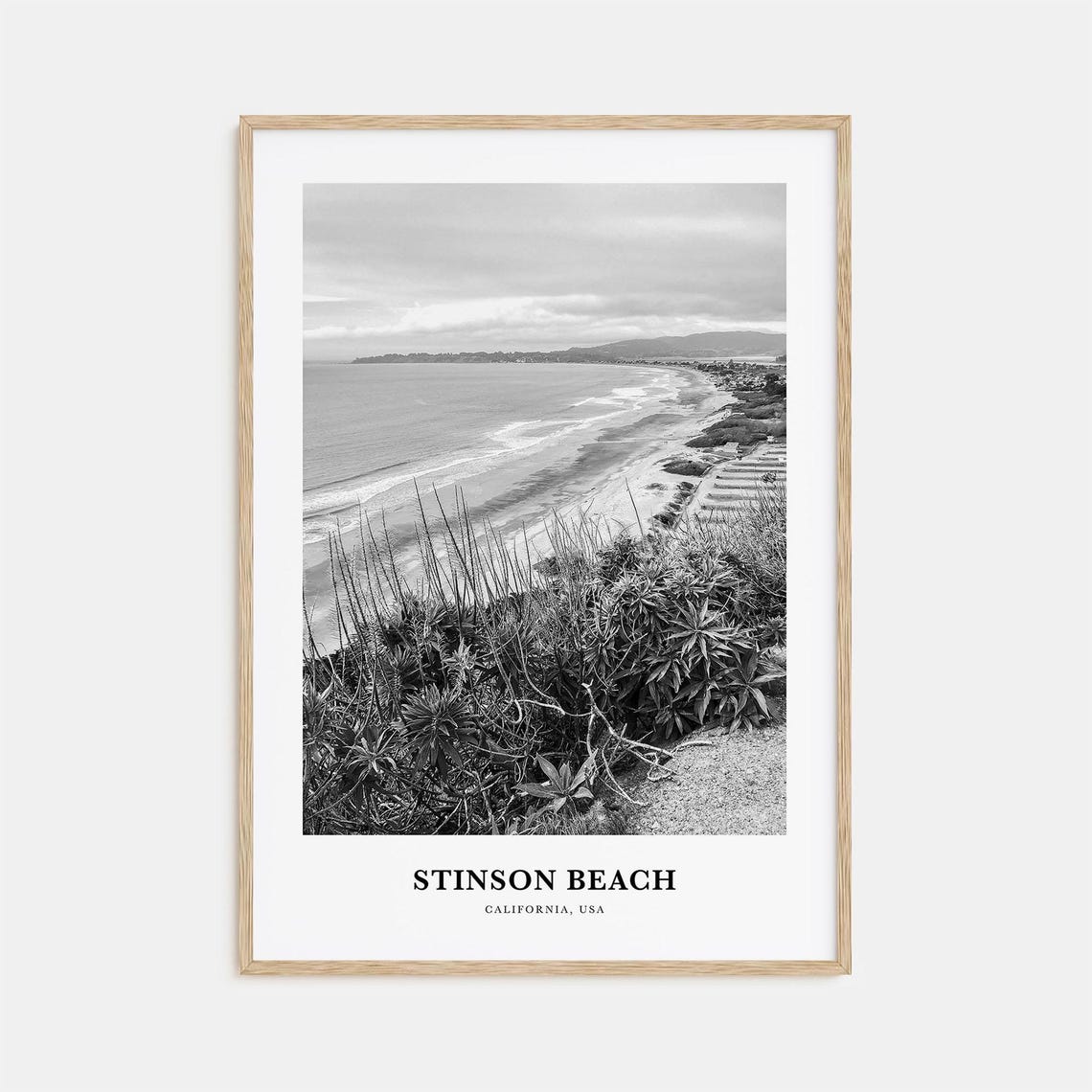 Stinson Beach California Coastal Bluff Shoreline Black White Poster