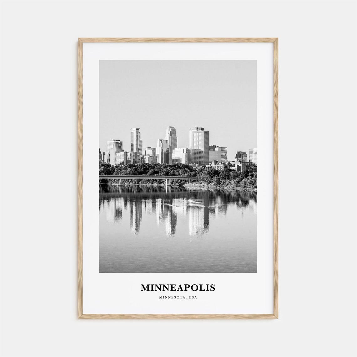 Minneapolis Minnesota Skyline River Reflection Black And White Poster