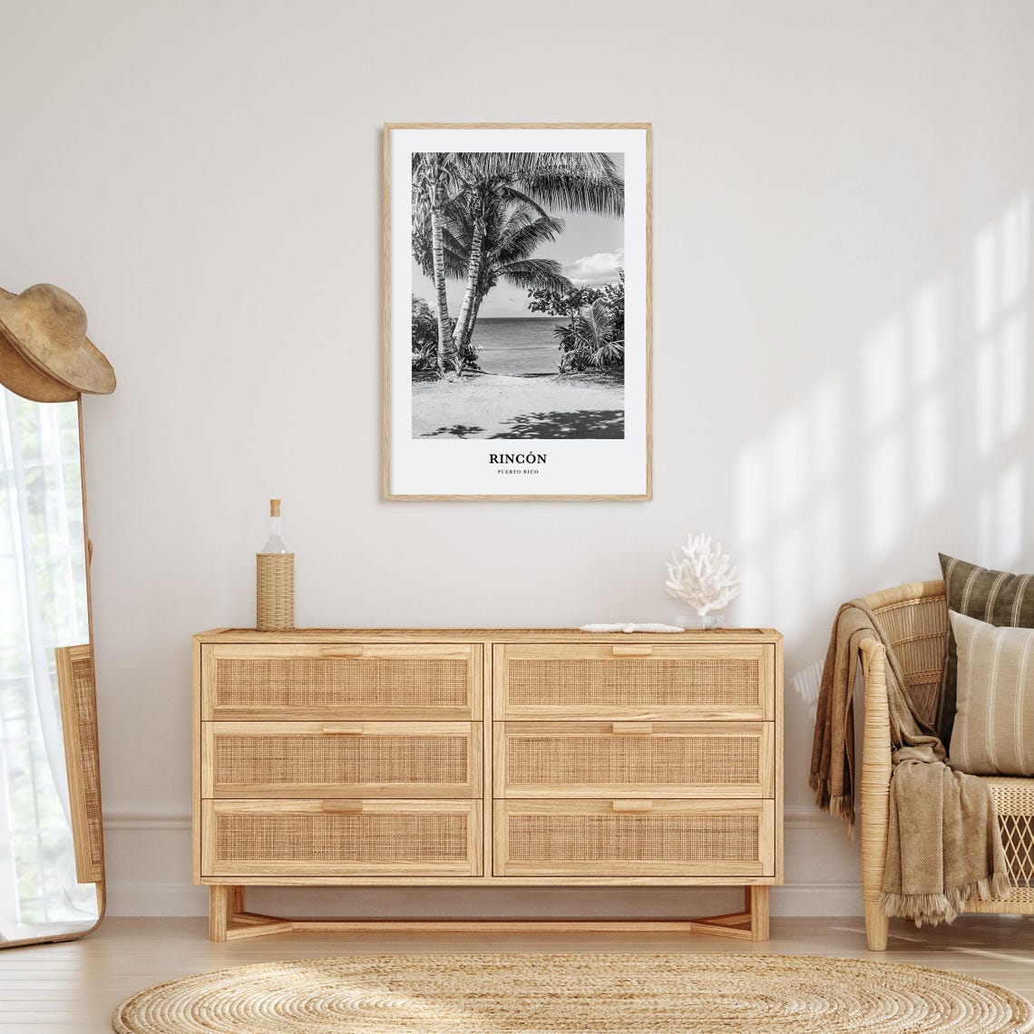 Rincon Puerto Rico Palm Trees Beach Black White Photo Poster - Image 3
