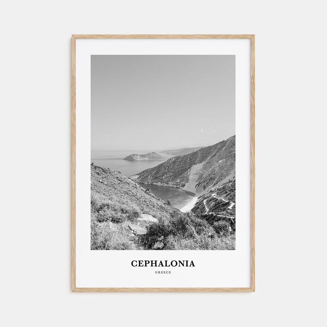 Cephalonia Greece Rocky Ionian Coastline Black White Travel Poster