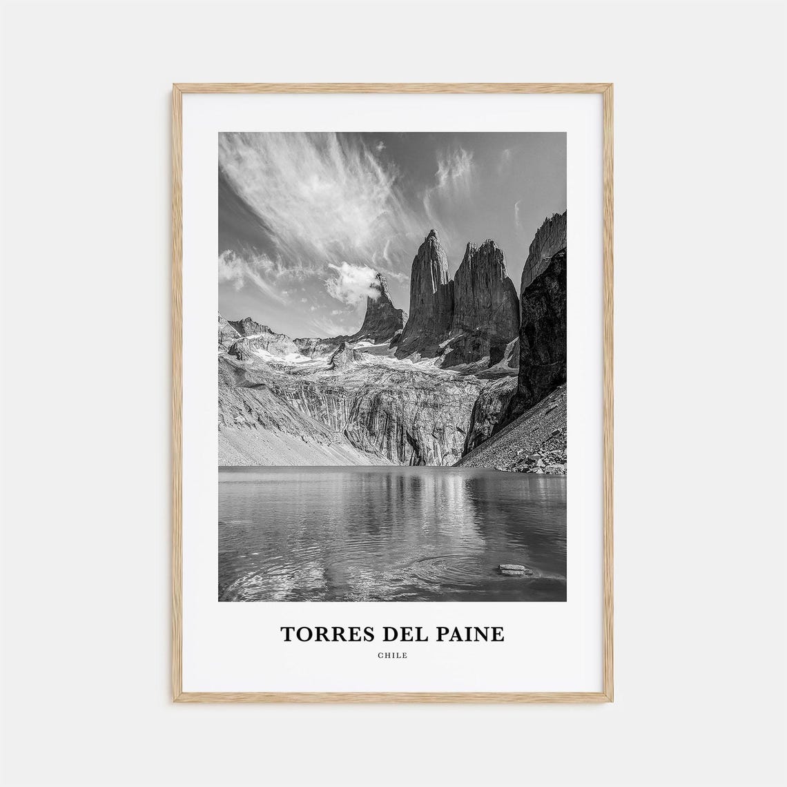 Torres del Paine Granite Towers Chile Black and White Travel Poster