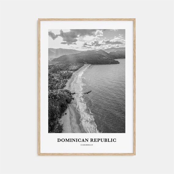 Dominican Republic Caribbean Minimalist Black and White Aerial Coast Poster