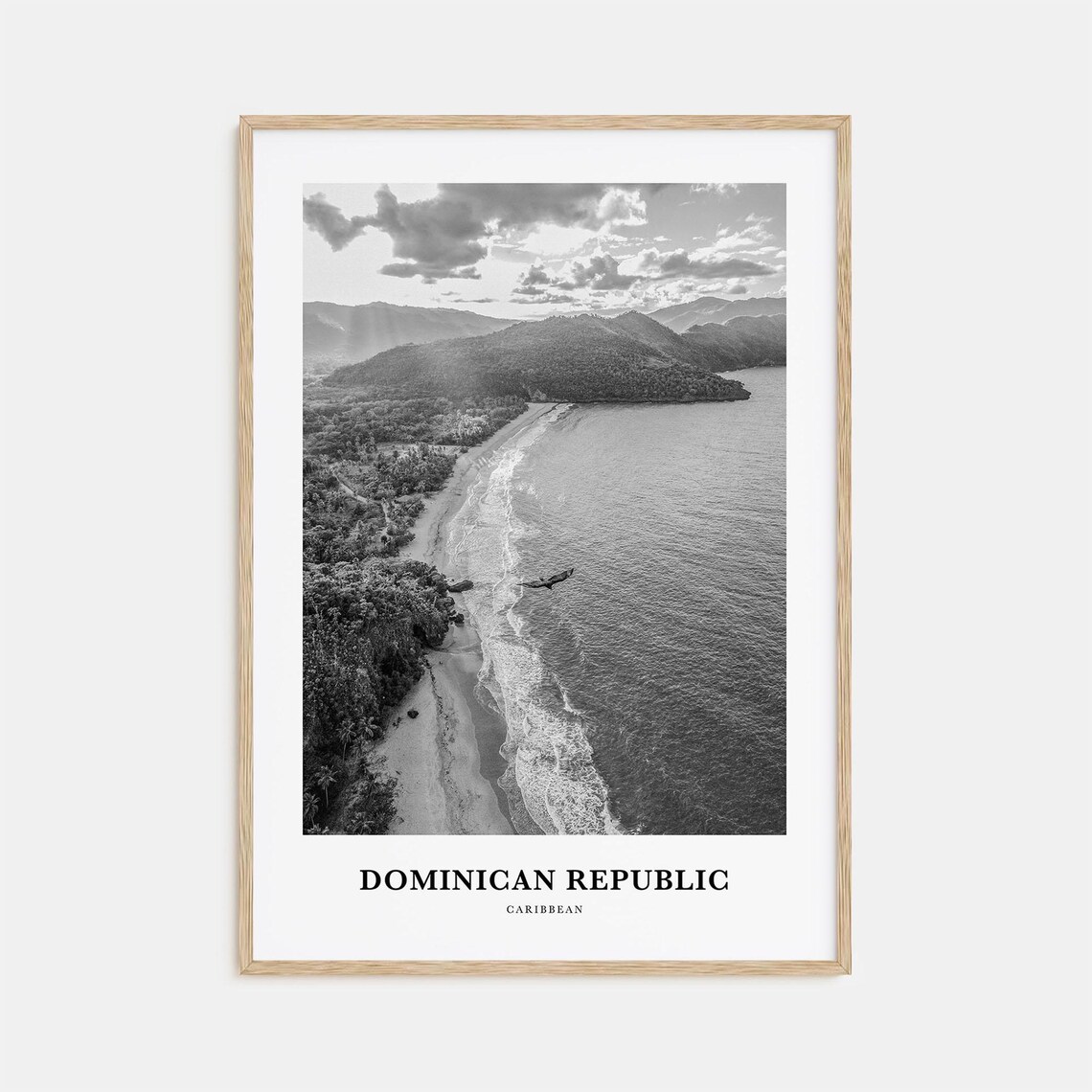 Dominican Republic Caribbean Minimalist Black and White Aerial Coast Poster