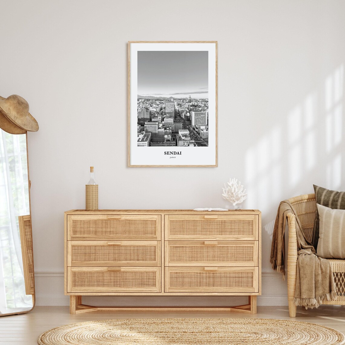 Sendai Japan City Aerial Skyline View Black White Travel Poster - Image 3