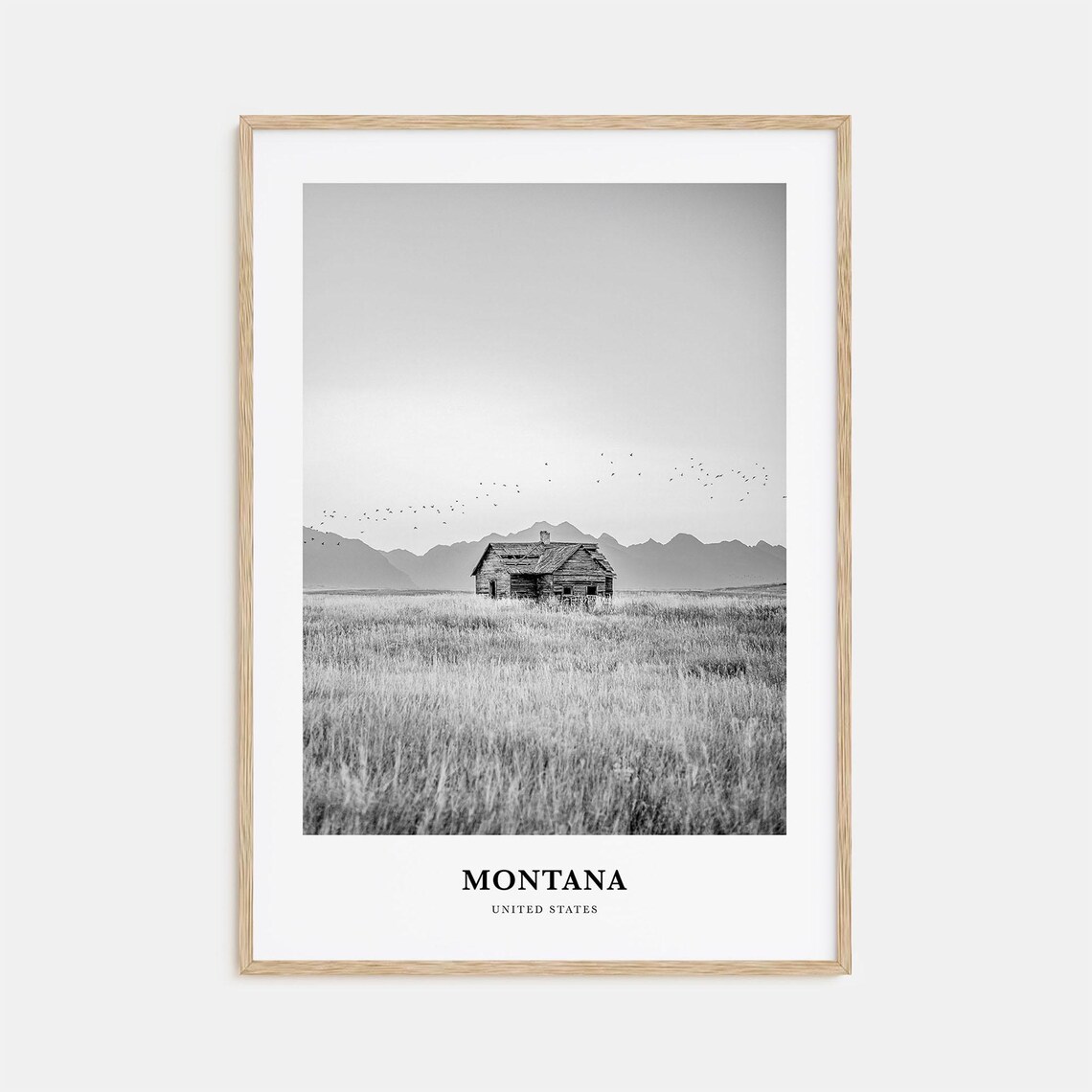 Montana Rustic Cabin Prairie Field Birds Mountain Photo Poster
