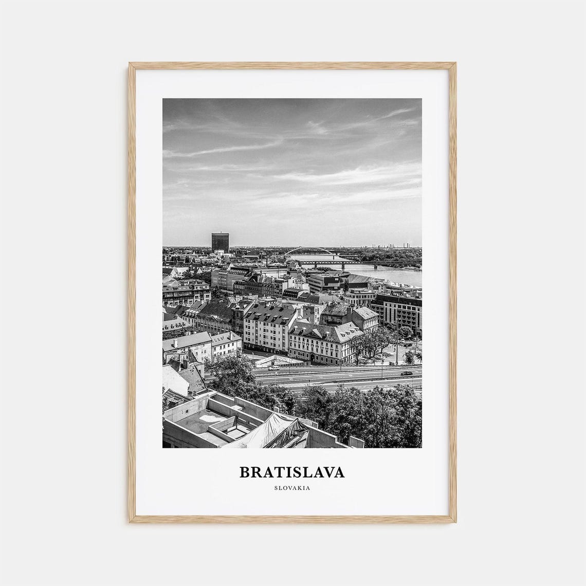 Bratislava Old Town Danube River Slovakia Black and White Poster