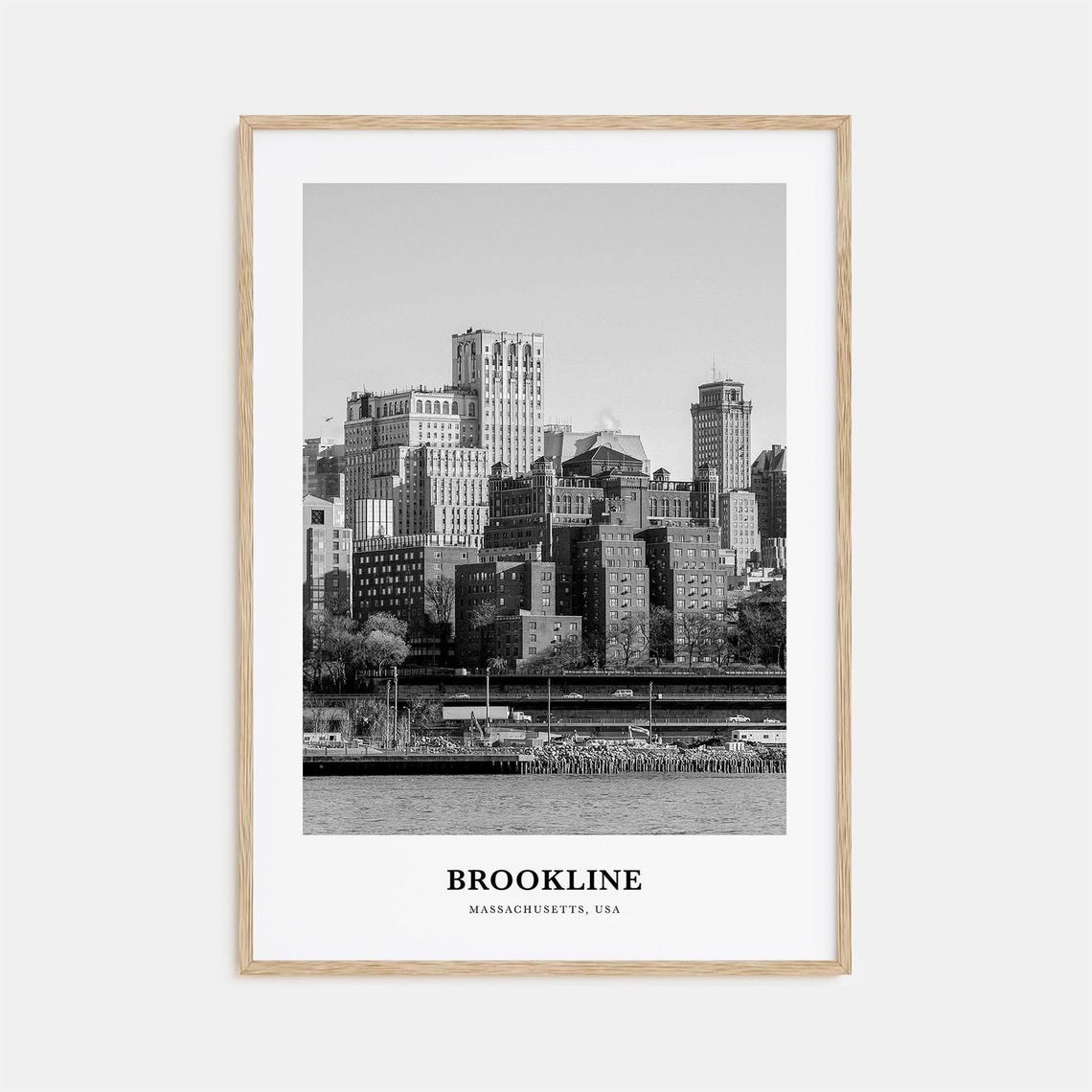 Brookline Massachusetts Urban Skyline Black and White Poster