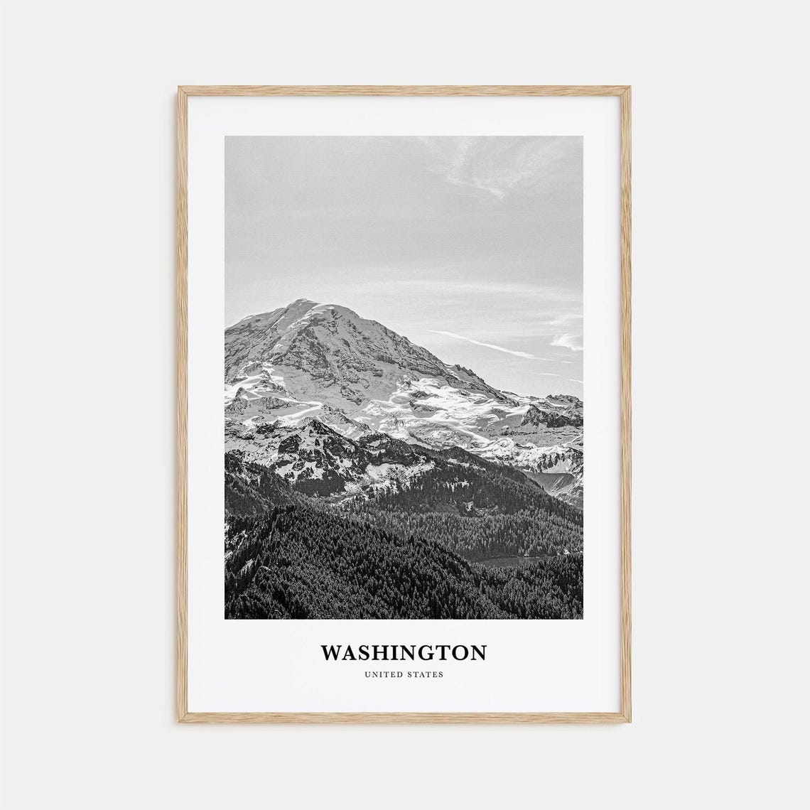 Washington State Snow Capped Mountain Peak Black White Poster