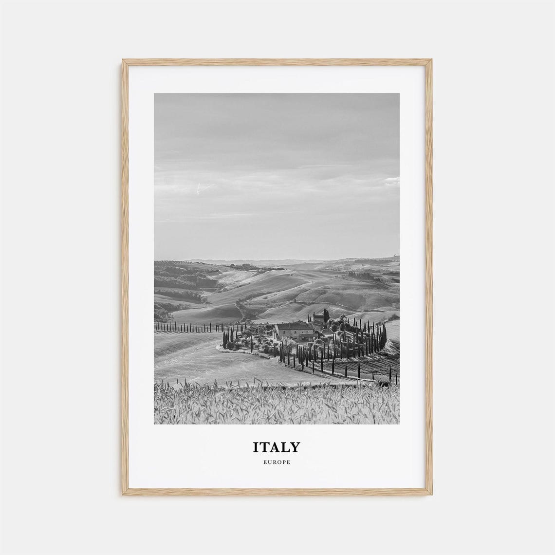 Italy Tuscany Countryside Black and White Rolling Hills Poster