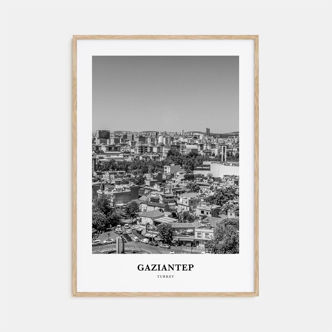 Gaziantep City Panorama Black and White Minimalist Travel Poster