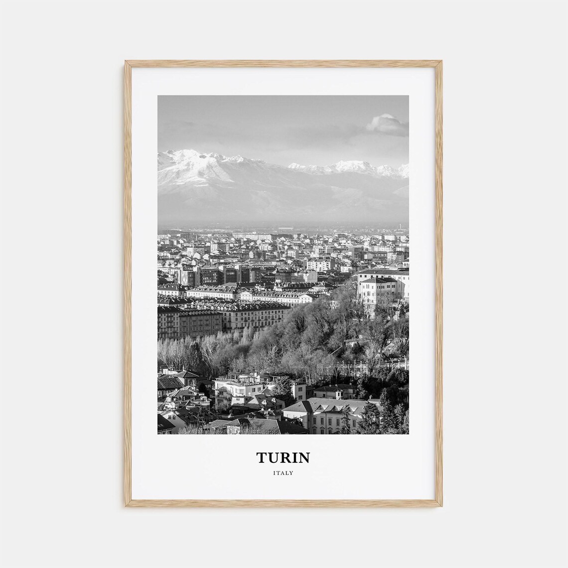 Turin Italy Black and White Alpine Cityscape Photography Poster