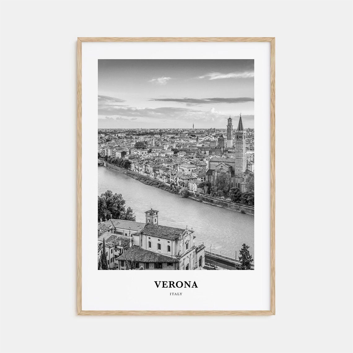 Verona Italy Monochrome Adige River Old Town View Art Poster
