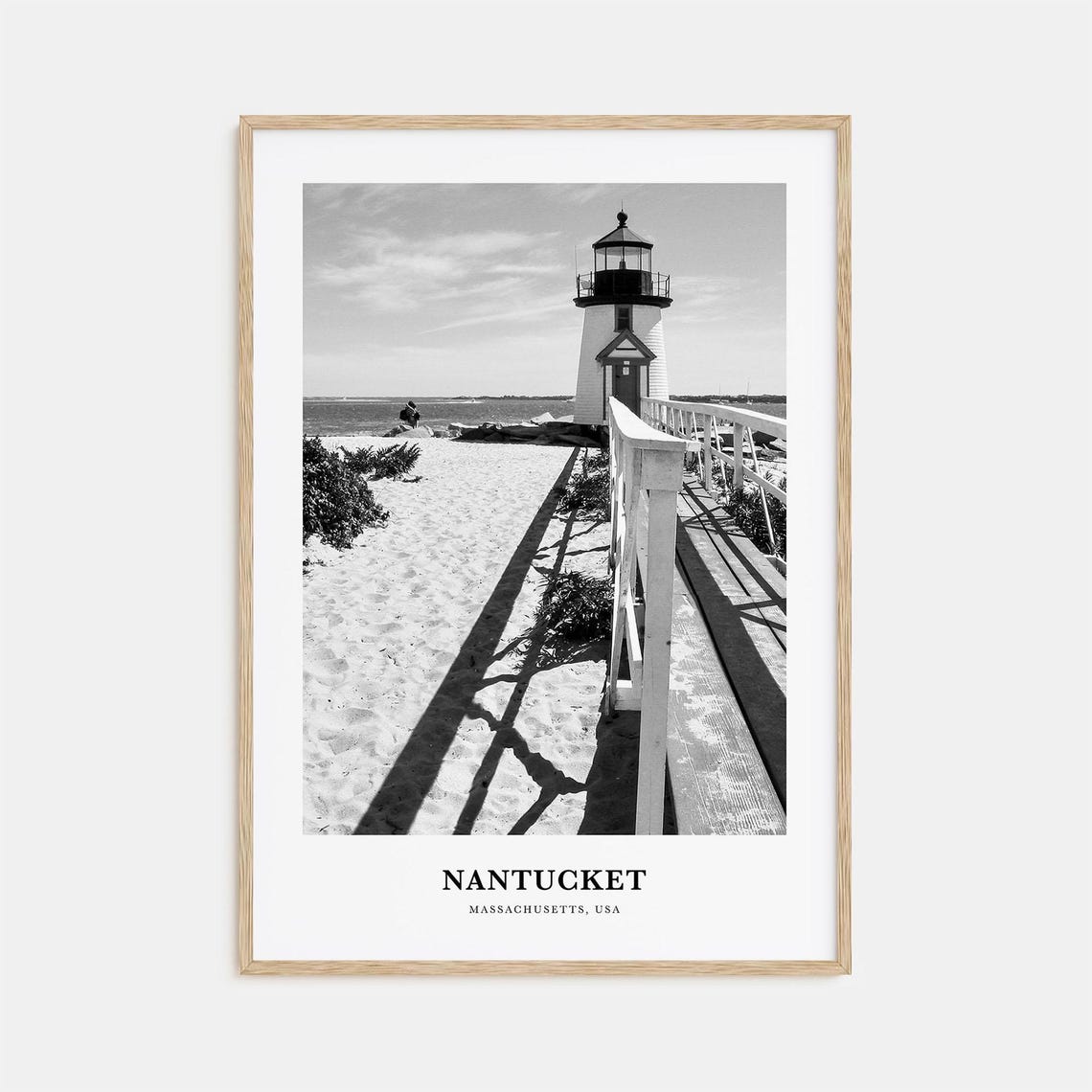Nantucket Lighthouse Brant Point Beach Black And White Travel Poster
