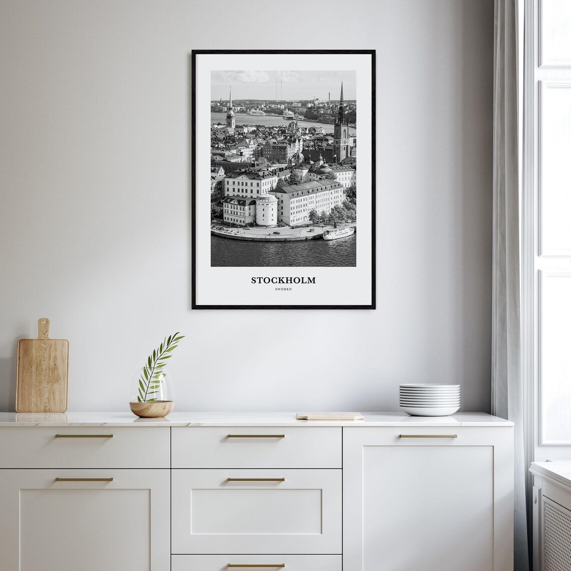 Stockholm Sweden Old Town Harbor Aerial Black White Photo Poster - Image 2
