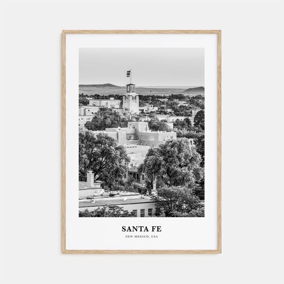 Santa Fe New Mexico Adobe Old Town Cityscape Black White Poster