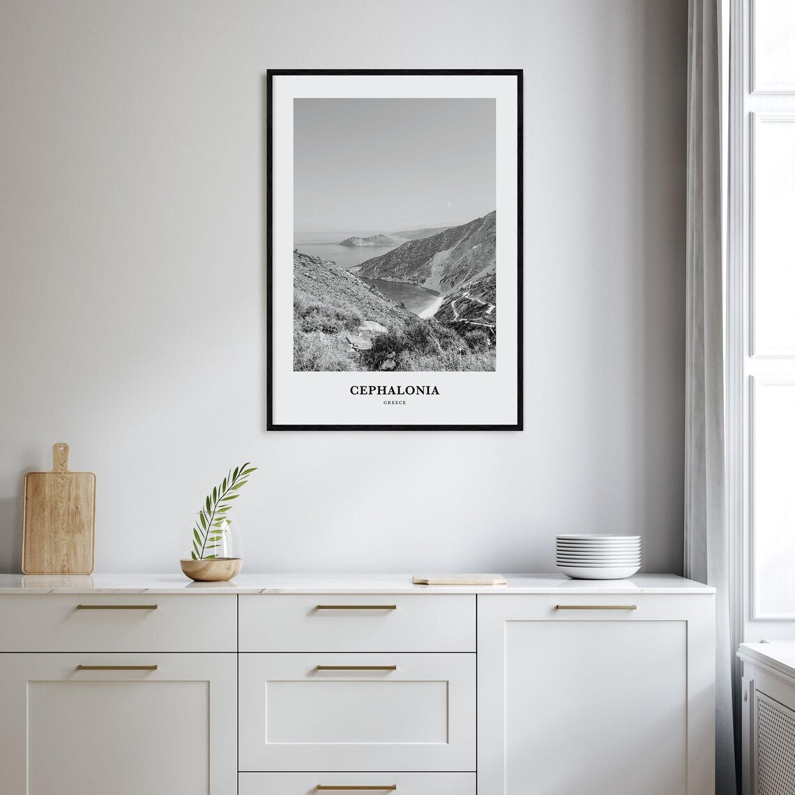 Cephalonia Greece Rocky Ionian Coastline Black White Travel Poster - Image 2