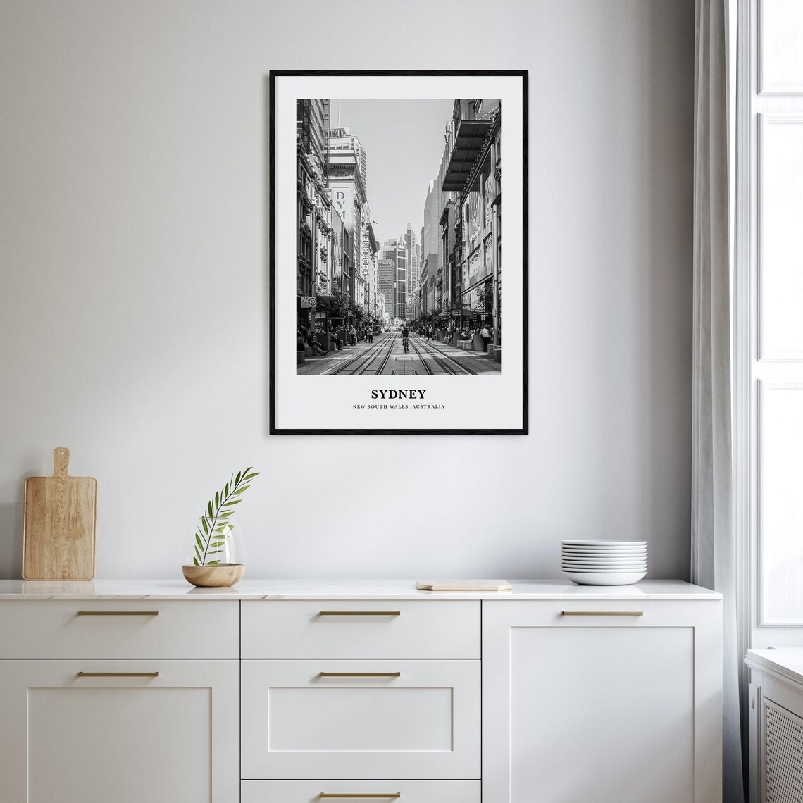 Sydney George Street Tram Tracks Black White City Photo Poster - Image 2