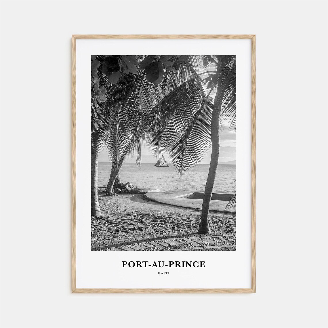 Port Au Prince Haiti Palm Fringed Beach Sailboat Scene Poster