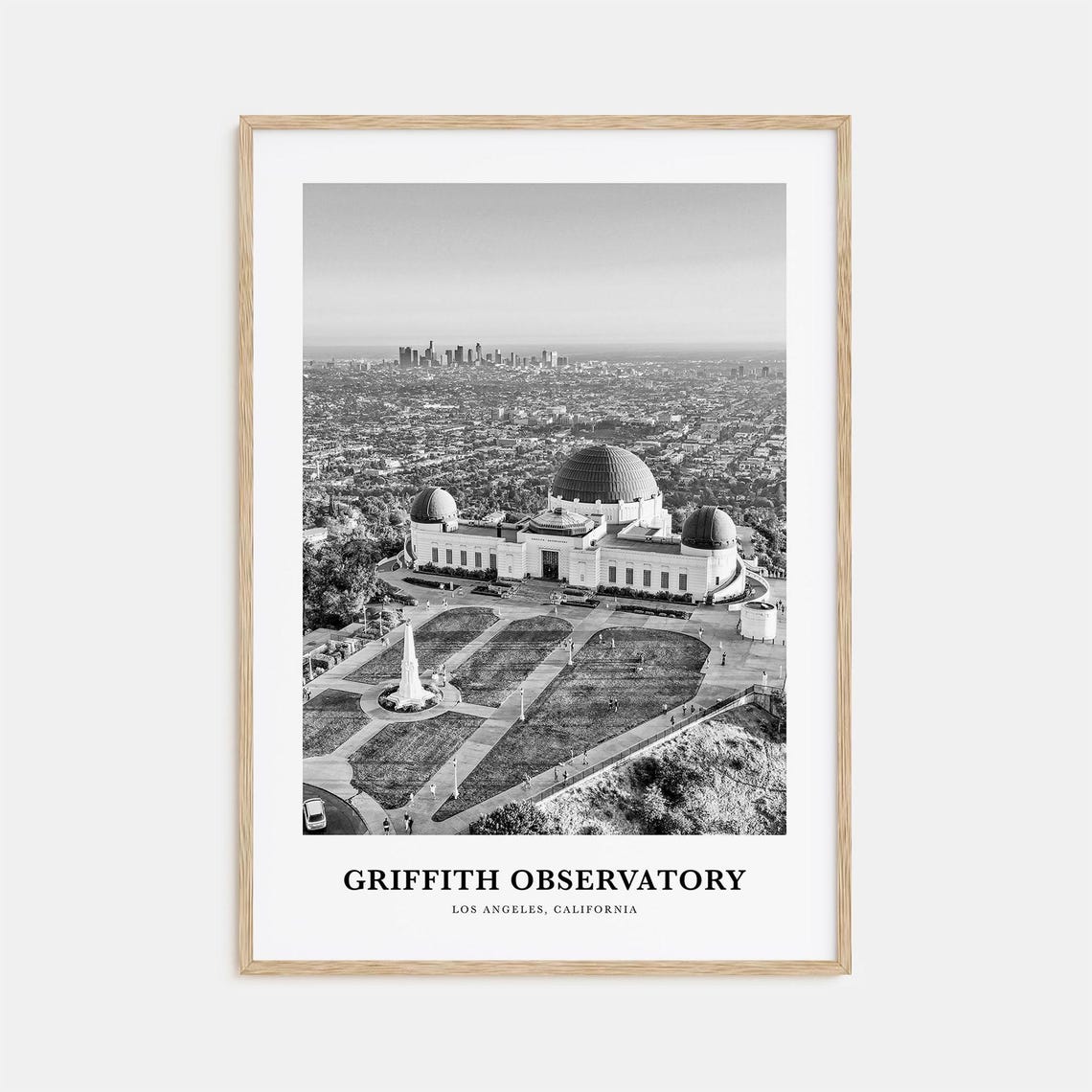 Griffith Observatory Los Angeles Skyline Aerial Black White Print
