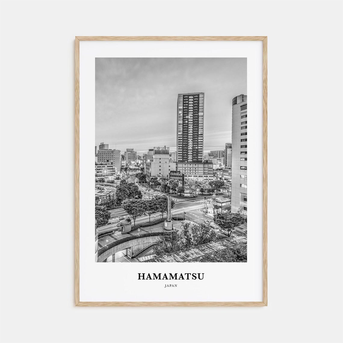 Hamamatsu Japan Night City Streets Skyscraper Black White Poster