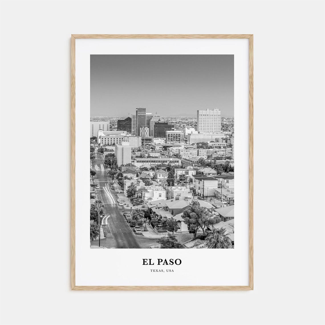 El Paso Texas Downtown Skyline Street View Black White Poster