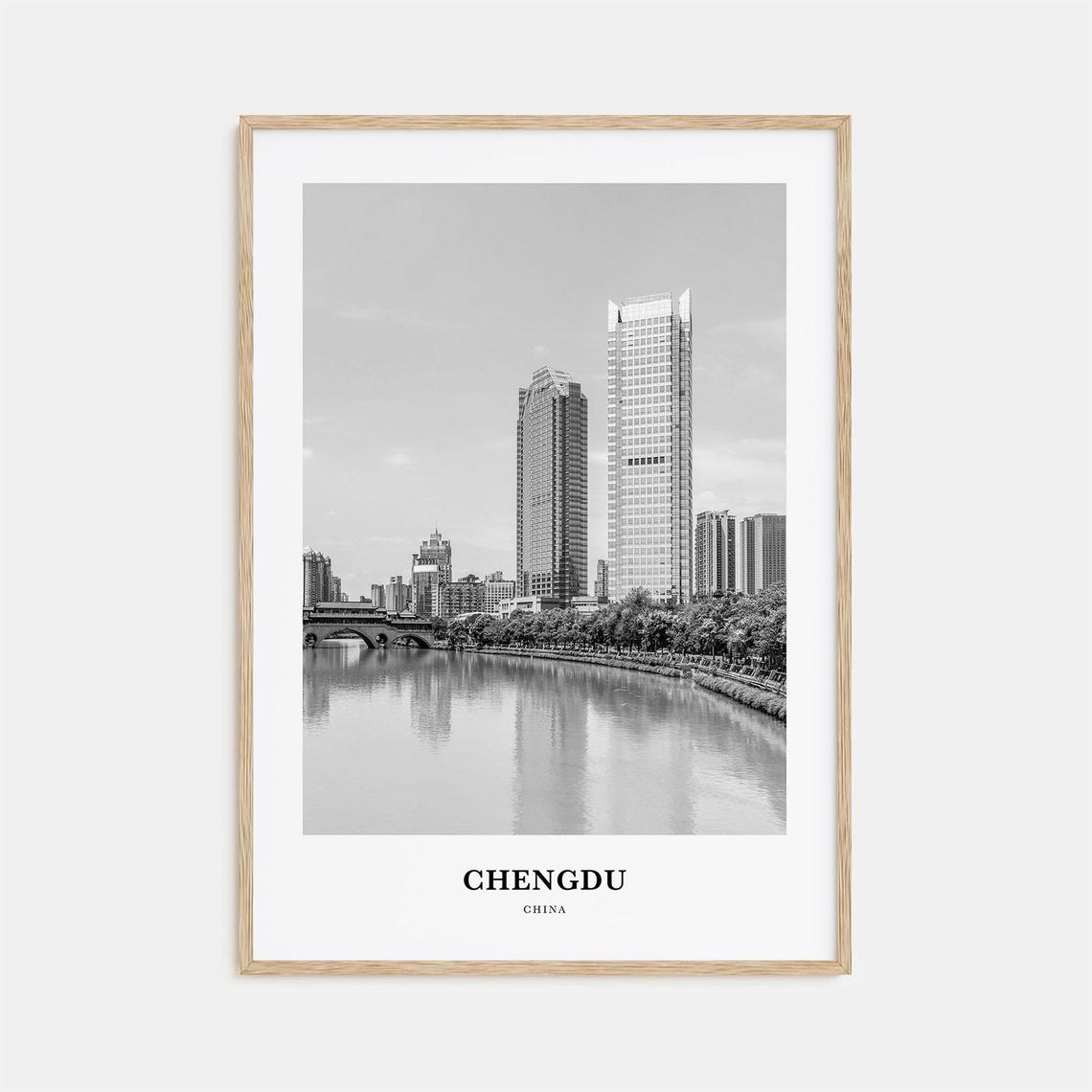 Chengdu China Modern Skyline with River Reflection View Poster