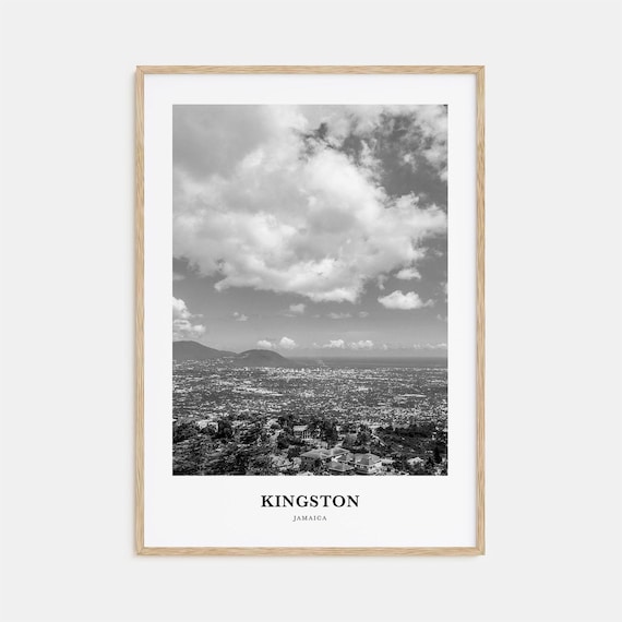 Kingston Jamaica City Panorama Under Dramatic Clouds Black and White Poster