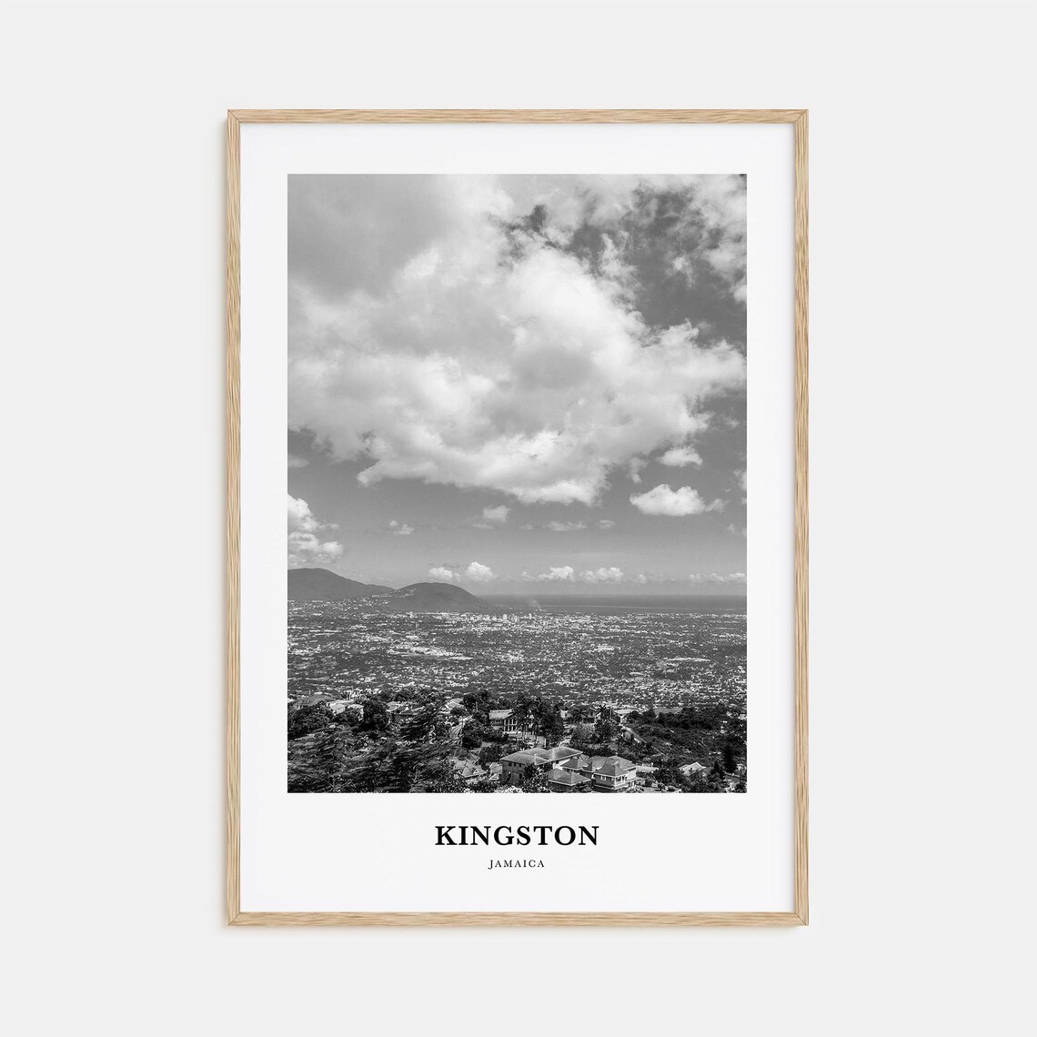 Kingston Jamaica City Panorama Under Dramatic Clouds Black and White Poster